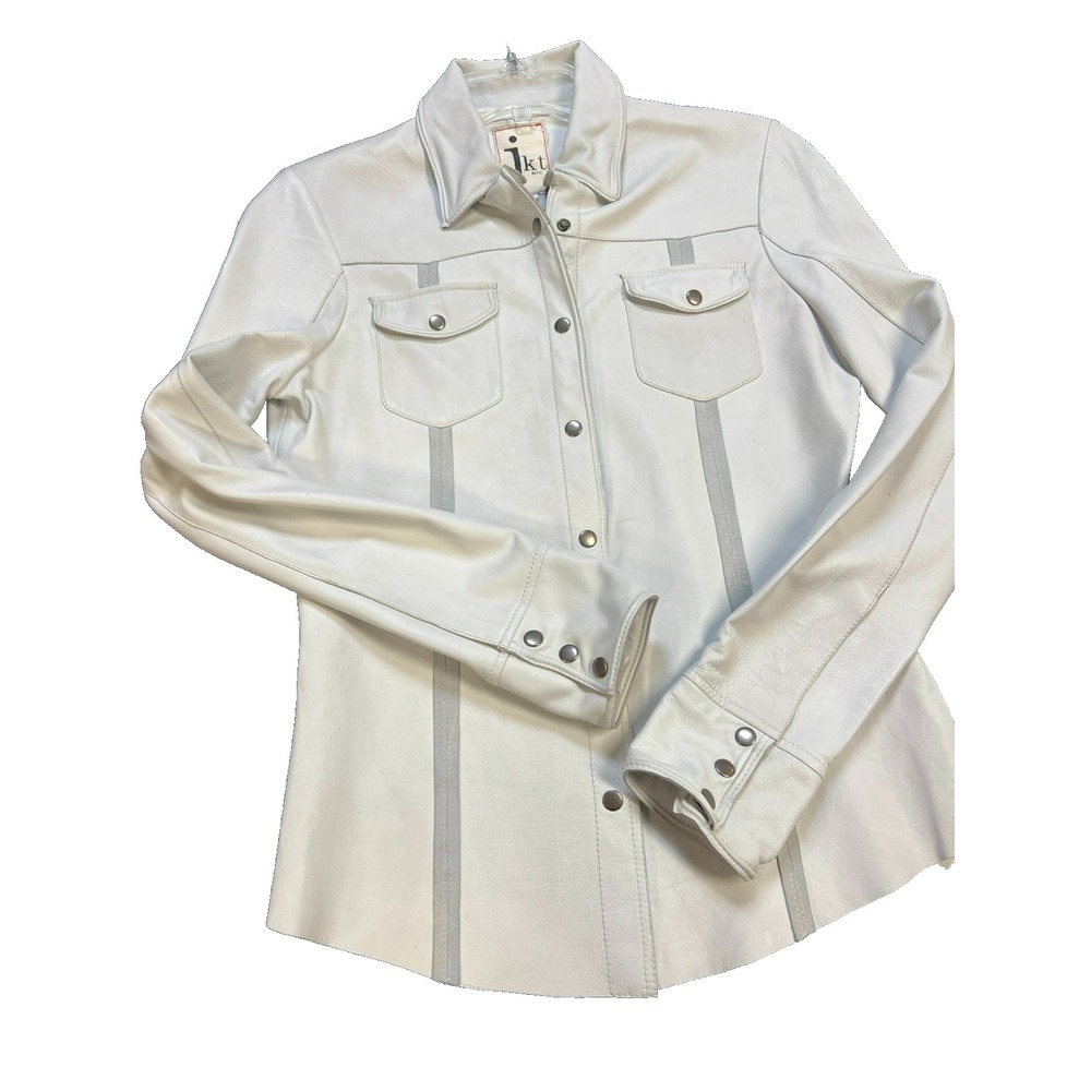 JKT NYC Soft Leather Shirt/Jacket Light Gray Snap Closure Fitted Pockets SZ S